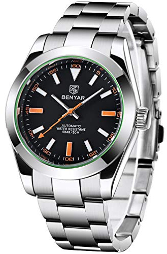 BENYAR Herren Elegante 41MM automatische mechanische Uhr wasserdicht Edelstahlband Leuchtend lässig Business Analog Armbanduhr
