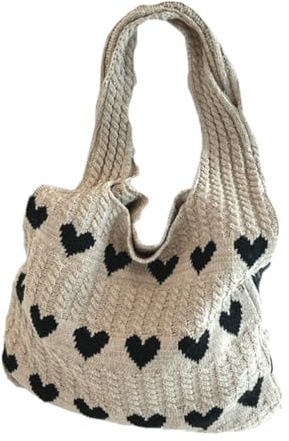 LIFKOME Gestrickte Strand-Einkaufstasche Damen Herz Umhängetasche Leichte Sommerhandtasche Vielseitige Tragetasche Für Urlaub Alltag Strand 14.17X11.81X0.39In
