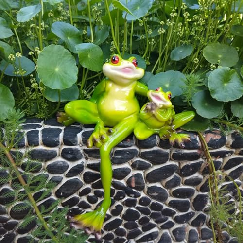 JARPSIRY Niedliche Mutter- und Baby-Frosch-Gartenskulpturen und Statuen, Kunstharz, sitzender Frosch, Figur, Regalsitzer, Outdoor-Dekoration für Hof, Terrasse, Rasen, Zuhause, Büro, Tisch,