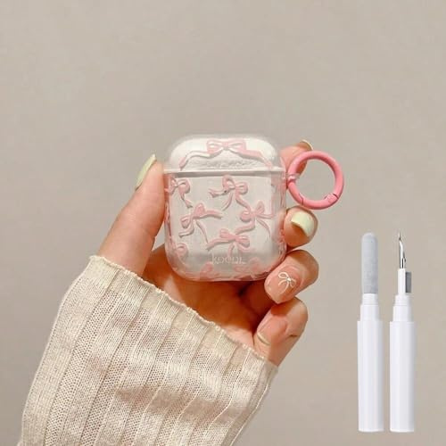 Reownest Klar für AirPods 2nd/1st Generation Hülle Cute Aesthetic Bogen Muster Design mit Stoßfeste Schlüsselanhänger Abdeckung Soft Kopfhörer Handyhülle -Transparent