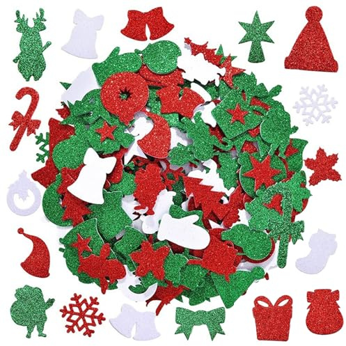 Weihnachtssticker - 96Stk Glitzer Rot Grün Weiß Weihnachtsaufkleber Selbstklebend Aufkleber Tannenbaum Sterne Schneeflocken Sticker Weihnachten Deko für Kinder DIY Weihnachten Basteln,Karten,Geschenke