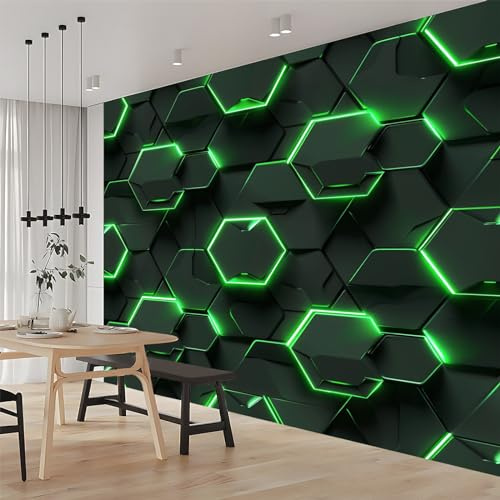 Fototapete Leuchtendes Sechseck 300x210 cm Tapete 3D Vlies Wanddeko Wallpaper Wandtapete Dekoration Study Zimmer Wohnzimmer Restaurant Cafe