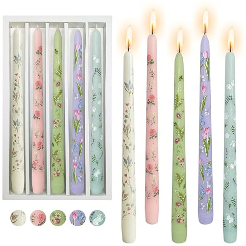 Gedengni Floral Taper Candle Dripless Candlesticks - 5pcs Handmade Unscented Candlestick Long Candle Sticks 10Inches Flower Tapered Candles for Home Tea Party Wedding Holiday Decor,8D5T-MIX