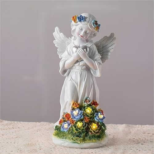 FIYSON Solar Engel Gartenfiguren, Betend Liebe Engelfigur, LED-Schutzengel-Figur, Wetterfest Fairy Engel GartenDeko, Solar Grablicht Outdoor Dekor, für Haus,Hof,Terrasse,Veranda,30cm (Stil 2-Weiß)