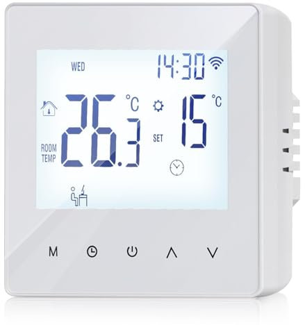 WIYETY Termostato intelligente per ambiente: WiFi programmabile, termostato ambiente per acqua, riscaldamento a pavimento e caldaie, termostato digitale, programmabile 230 V, LCD 3 A, con telecomando