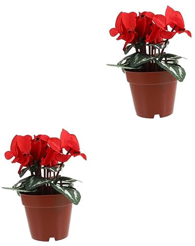 FUNOMOCYA 2st Topfpflanze Simulationsblumen Desktop-blumendekor Künstliche Pflanzen Kunstblume Mit Topf Gefälschte Pflanze Für Badezimmer Pflanzen Outdoor- Blumen Sind Seide Rot