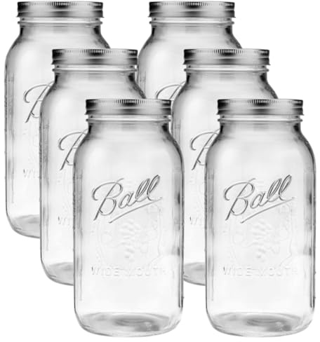 Ball - 64oz Mason Jars with Lids & Bands, 6-Pack Half Gallon Clear Glass Jars for Kitchen Storage & Canning, Herbs, Jelly, Jams, and Spices