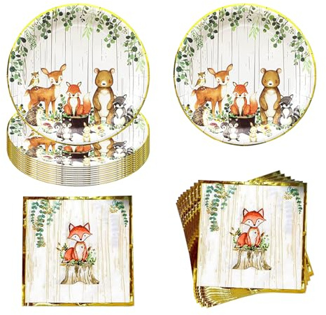 AIZHAZHA Vaisselle d'Anniversaire, Assiettes de Décoration pour Fête d'Enfants, Fournitures de Fête (Ours de la Forêt)