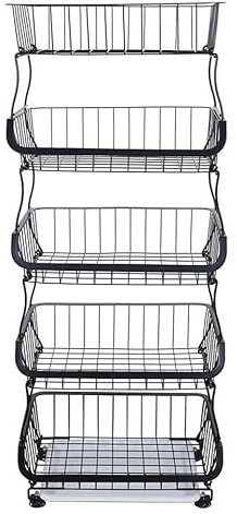 Organizzatore di cestini for frutta Scaffale da cucina a 5 livelli Cesto portafrutta impilabile Cestino for frutta e verdura con ruote, Carrello da cucina for snack di verdure Articoli for la casa
