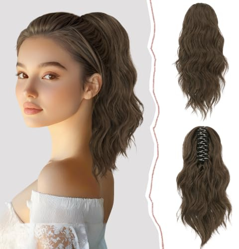 Sofeiyan Pferdeschwanz Verlängerung Clip in Klaue Haarteil Ponytail Haarverlängerung Langer Gewellt lockiger Pferdeschwanz mit Klammer Haarverlängerung Kunsthaare Hitzebeständig für Frauen