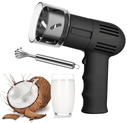 HYQNG Electric Coconut Opener with Coconut Scraper, Portable Coconut Opener Tool Set, Comes with Blade Guard, 6 CM Diameter Hole Drill, One Key to Open Coconut, for Coconut Young & Mature black