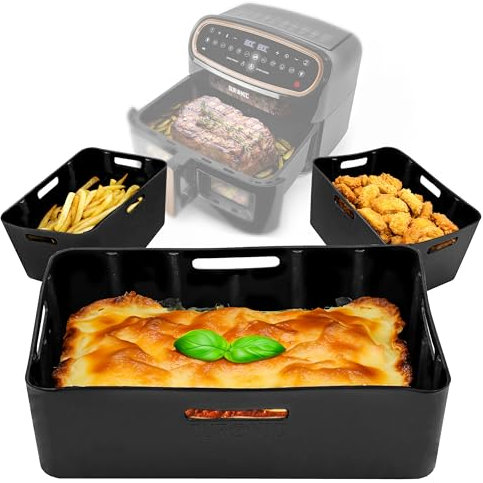 Duronic AFL3 Set di 3 Stampi in Silicone Antiaderenti per Friggitrice ad Aria Accessori Multiuso Design Rettangolare con Maniglie Compatibili con AF34, AF24 e Altri Modelli Riutilizzabili ed Ecologici