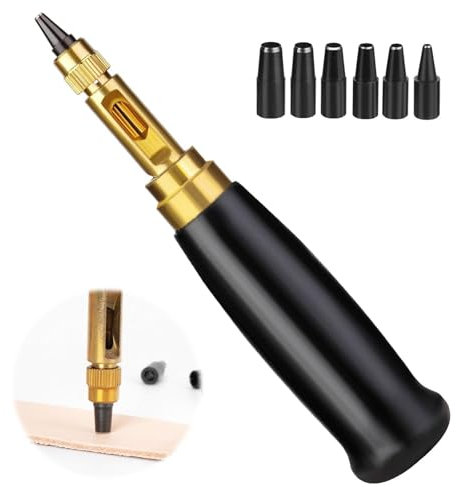 Screw Leather Hole Punch, Adjustable Belt Hole Punch Tool, Hole Puncher, Belt Hole Puncher for Leather with 6 Punches for DIY Sewing Punching