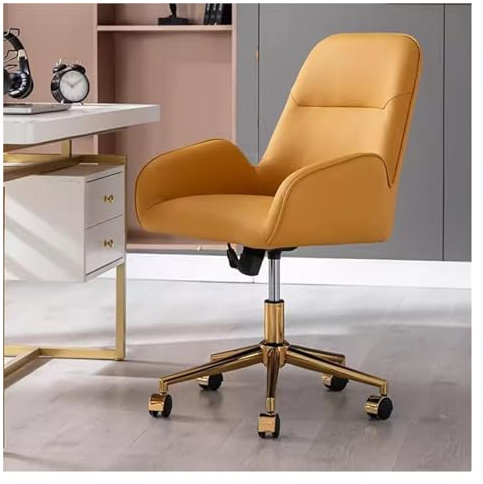 Moderner Esszimmerstuhl aus PU-Leder, Sessel für Büro und Schminktisch, verstellbarer Drehstuhl, Computerstuhl für kleine Räume, Gelb