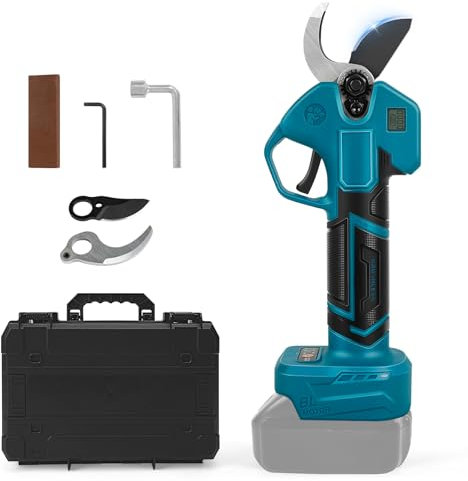Akku Astschere kompatibel mit Makita 18V Akku, Bürstenlose BaumSchere mit 4 Gängen, Digitalanzeige, 35mm Schneiddurchmesser, Schleifstein und Ersatzklingen (ohne Akku)