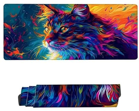 Gaming Mauspad XXL 900x300x3mm,Mauspad Lila Mousepad,Schreibtischunterlage Katze Mousepad Wasserdicht,rutschfeste Gummibasis,Verbessert Präzision und Geschwindigkeit,Gaming-Mauspads für PC,RS-892