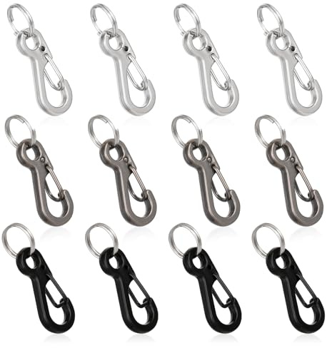 12 Stück Mini Karabinerhaken Schlüsselanhänger Schwarz Abnehmbarer Schlüssel Karabiner Geeignet für Camping Ring Clip Haken Leichte Mini Carabiner Unisex | Clip Metall Schlüssel Karabiner Clips Mini Paracord Hanging Clip für Kamera Gurt Taschenlampe Schlüsselanhänger Rucksack