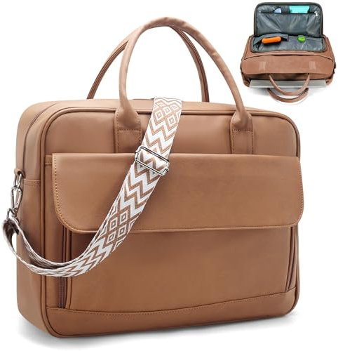 SUCIKORIO Maletin Ordenador Portatil Mujer 17,3 Pulgadas, Cuero Impermeable Bolso Portatil Mujer Bolso Trabajo Portadocumentos Grande Maletin Profesora para Universidad, Viajes, Trabajo, Negocios