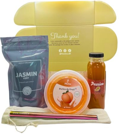 Nostea - Kit à Bubble Tea - Thé Vert Jasmin - Avec Sirop Passion+ Perles Pêche et Paille Réutilisable - 100% Vegan, Sans Colorants Artificiels - Pour Plus de 10 Bubble Tea