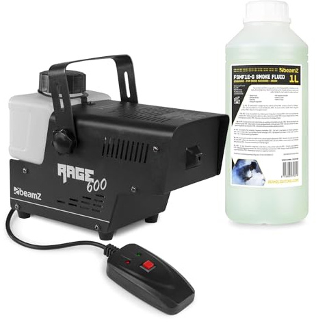 BeamZ Rage600I Mini Nebelmaschine mit Flüssigkeit, 1 Liter inkl., 600 Watt Fogger, Fernbedienung, Smoke Machine mit 2L Tank, Fog Machine, Nebelmaschine Halloween, Rauchmaschine für Party, Hochzeit