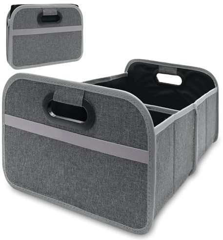 AMFUN Borsa Pieghevole Organizer per Bagagliaio Dell'auto, 33L Organizer Bagagliaio con Tasche Extra e Cuscinetti Antiscivolo, per auto, SUV, camion (Grigio)