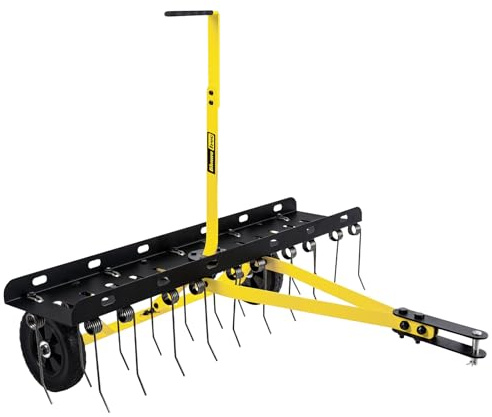 BlumeTrec 40 Inch Tow Behind Dethatcher, Pull Behind Lawn Dethatcher with 20 Spring Steel Tines, Grass Dethatcher, Removes Thatch, Riding Lawn Tractor for Large Lawns, Yard and Garden Care