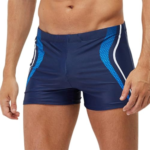 Geagodelia Maillot de Bain Homme Shorts de Bain à Séchage Rapide Boxer de Plage à Motifs Géométriques avec Cordon de Serrage (Bleu, M)