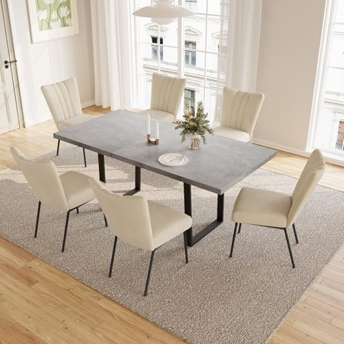 JIEXI Esstisch Mit 4-8 Stühlen Set, Esszimmertisch Ausziehbar, Tisch Esszimmer, Essgruppe Mit 4-8 Stühle, MDF-Platten Holztisch Geeignet Für Wohnzimmer, Küche