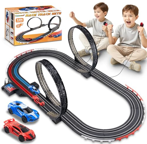 Car Track Toy Set for Kids - High-Speed Battery 1:64 Scale Dual Slot Car Race Track Toys with 2 Controllers & 2 Slot Cars - Birthday Gifts for Boys Girls Children Age 3 4 5 6 7 8 9 10 11 12 Years Old