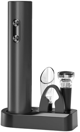 Juego de abridor de vino eléctrico multifuncional, funciona con pilas, incluye cortador de papel de aluminio, aireador y tapón de vacío para un fácil uso, funciona con batería, abridor de vino