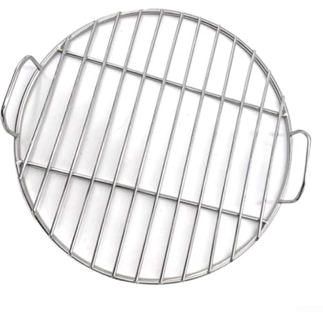 Tapis de barbecue rond en acier inoxydable avec clips pour une cuisson stable et sûre sur le gril, réduit les flammes et les chutes de nourriture, facile à nettoyer (35 cm)