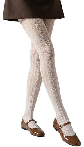 ASFWAGQ Damstrumpbyxor, nätstrumpbyxor med spets blommigt ihåligt mönster för karneval, halloween, lolita mode, balett, dans, cosplay, fest, Vit, one size