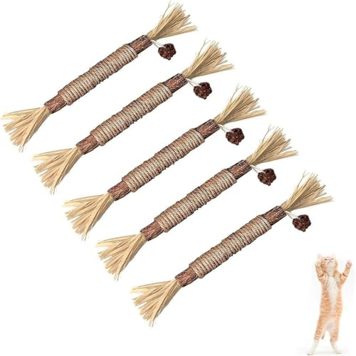 Hadghdf Bâtonnets dentaires Puriq en Bois de Vigne argenté Naturel, Jouet à mâcher pour Chat Puriq, résistant aux griffures et aux morsures, pour Le Nettoyage des Dents et Les Soins dentaires (5PCS)