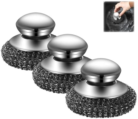 3 Pack Wire Wool for Cleaning, WireWool, Scouring Pads, Scourers, Metal Steel Wool, Durable and Rust Resistant, Heavy Duty Cleaning Pad for Kitchen, Cookware and Grills, Multipurpose