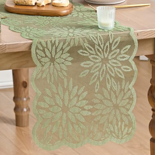 Artoid Mode Pizzo Jacquard Verde Fiori Dalie Primavera Runner da tavola 33 x 183 cm, decorazione da tavolo per matrimoni in casa, per feste e feste
