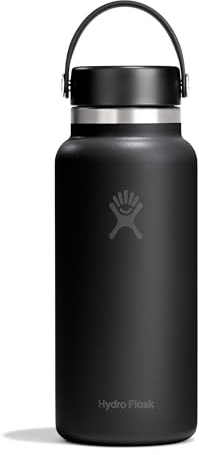Hydro Flask – Wide Flex Cap 946 ml (32 oz) Bottle – Stainless Steel, Leakproof – Insulated Cold 24 Hrs & Hot 12 Hrs – Black