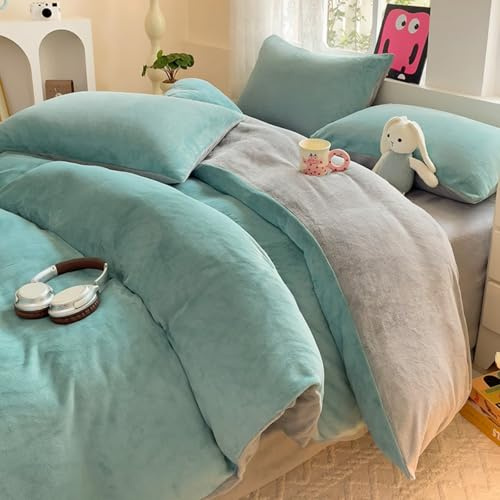 Morbuy Funda Edredón Franela, Funda Nórdica de Terciopelo Suave Estilo Bloque Color Ropa de Cama Invierno para Individual Matrimonial, Cama 90 105 135 150 160 180 (Azul,150x200cm)