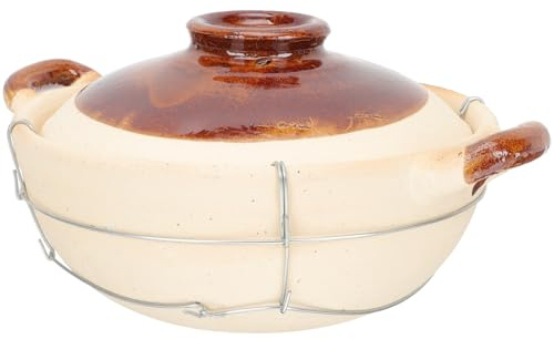 Homoyoyo Cazuela de Barro Pequeña Mango Único 0,5l Blanca Resistente al Calor para Cocinar Arroz y Guisos Caseros en Cocina Doméstica