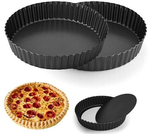 YKUKIZEE 2PCS 6cm Deep Quiche Tin with Loose Base 9 inch, Flan Tin Tart Tin | for Oven Baking Pie, Non-Stick, Fluted Flan Dish, Even Heat Transfer, Carbon Steel, Easy to Clean