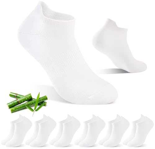 SukModen bambussneakersockor för kvinnor, andningsbara sport- och löparsockor, korta halvstrumpor för män och kvinnor, antibakteriella lukthämmande sommarankelsockor för vardag och sport, 6 par