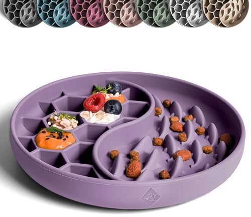ne&no Anti-sning-skål för hundar och katter I Slow Feeder I Läckmatta hund med stor sugpropp I slickmatta katt för våt mat och torrfoder (cool lilac)
