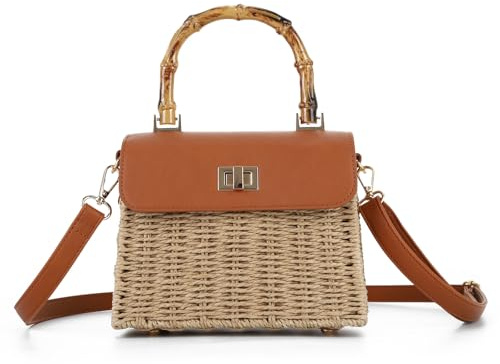 EVEOUT Straw Woven Crossbody Bag Women with Handle Boho Chic Faux Rattan Basket Handbag with Shoulder Strap for Summer Beach Holiday