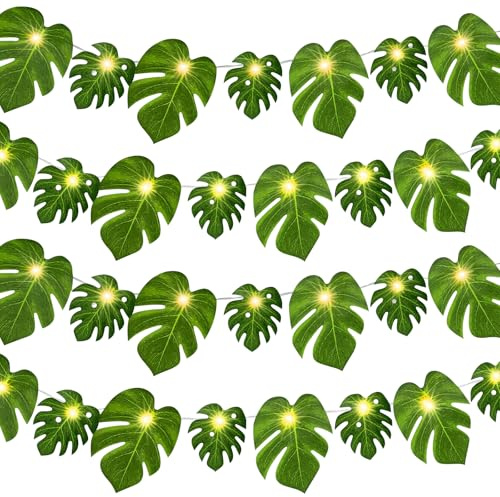 CHONGQILAO Monstera Leaf Fairy Lights, Fairy Lights, Palm Leaves, 300 cm, 20 LED Leaves, Fairy Lights, Battery Operated, for Bedroom, Wedding, Tropical Theme Decorations