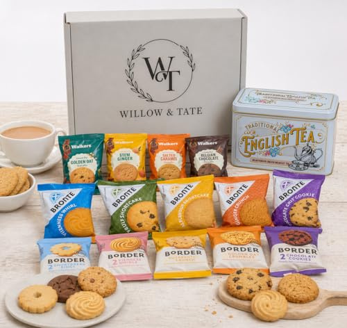 Tea and Biscuits Gift Set Hamper – Biscuits Gift Set with English Tea – Afternoon Tea Hamper Gift Box, Hamper Gifts for Women, Birthday & Thank You Food Gifts - Willow & Tate