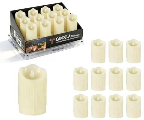Dorunova Lumino Lumini Cimitero Candele Led Batteria Finte Fiamma Oscillante 365 Giorni Finte, Elettrici Durata Votivo Sostituibile (Avorio, Alt. 9 cm, 12 Pezzi)