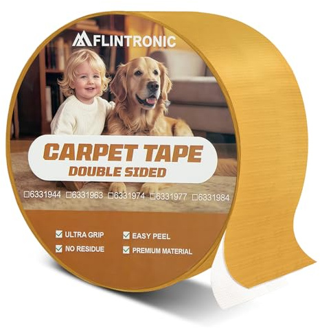 flintronic Cinta de Doble Cara Extra Fuerte, 25m x 50mm Cinta Adhesiva para Alfombras Doble Cara Extra Fuerte, Cinta de Doble Cara Universal, Cinta Adhesiva Versátil,Transparente,Fina,Alfombra Suelo