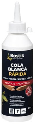BOSTIK COLA BLANCA RÁPIDA, Especial Madera, Carpintería y Ebanistería, Translúcido al Secado, Montaje y Aplacado, Resistente a la Humedad, Clasificación D2, Secado Rápido, Polivalente, Biberón 250 g