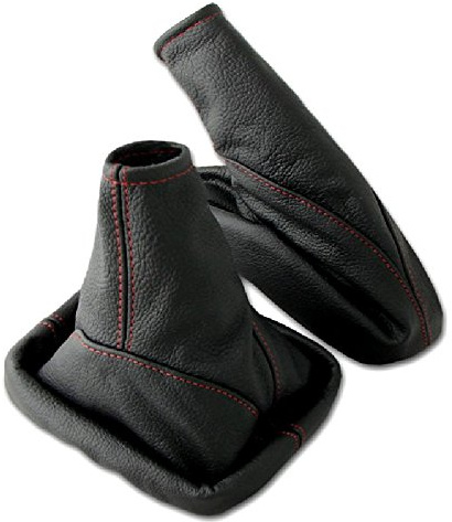 Schaltsack für Opel Astra G Set mit Handbremsmanschette - Bj. 1998 - 2005 - Schwarz - Rot - Schaltmanschette Manschette für Schaltung & Handbremse Handbremssack - Abdeckung aus Echtleder - A099-8