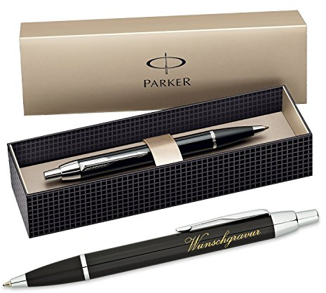 polar-effekt Parker IM Druckkugelschreiber mit Gravur - Schwarz - Großraummine blauschreibend - inkl. Geschenk-Etui - Deutsche Herstellung - hochwertig und edel - perfekte Geschenkidee