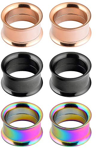 Longbeauty 6er Set/3-Farben Edelstahl Flesh Tunnel Set Schraubverschluss Ohr Expander Ohrplugs Stil C 10mm